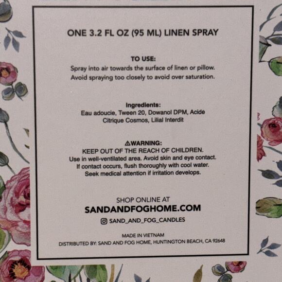 Sand & Fog White Cotton Linen Spray 3.2oz/95ml Room & Fabric Fragrance Mist NEW - Picture 3 of 3